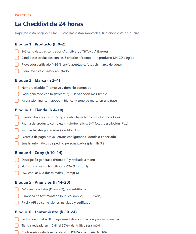 Página de la checklist de 24 horas